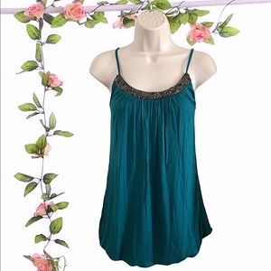Lush Beaded Teal Adjustable Spaghetti Strap Tank Top Size Small